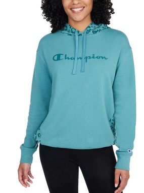 Champion Teal Blue Pullover Hoodie with Logo Large